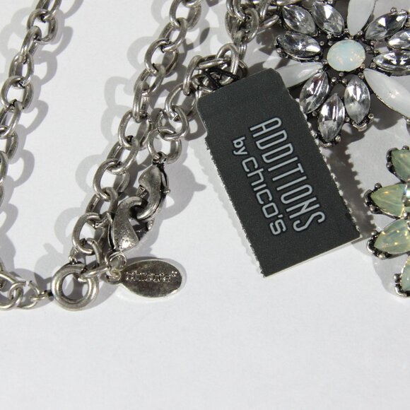 NWT Additions by Chico's Silver Tone Flower Rhinestone Necklace - Picture 5 of 8